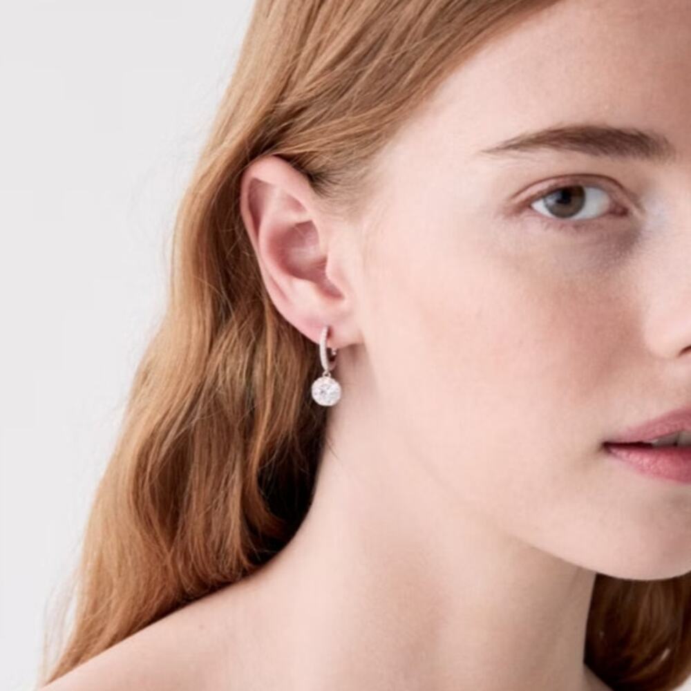 Kate Spade Silver That Sparkle Pave CZ Drop Huggies Mini Hoop Earrings C32-43